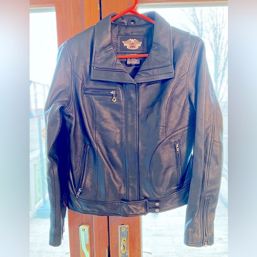 Harley Davidson Womens genuine leather jacket with floral logo size M